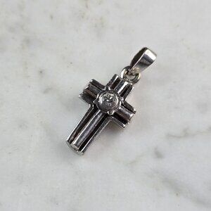 Womens Vintage Estate 14k White Gold Diamond Cross Pendant 4.2g E994